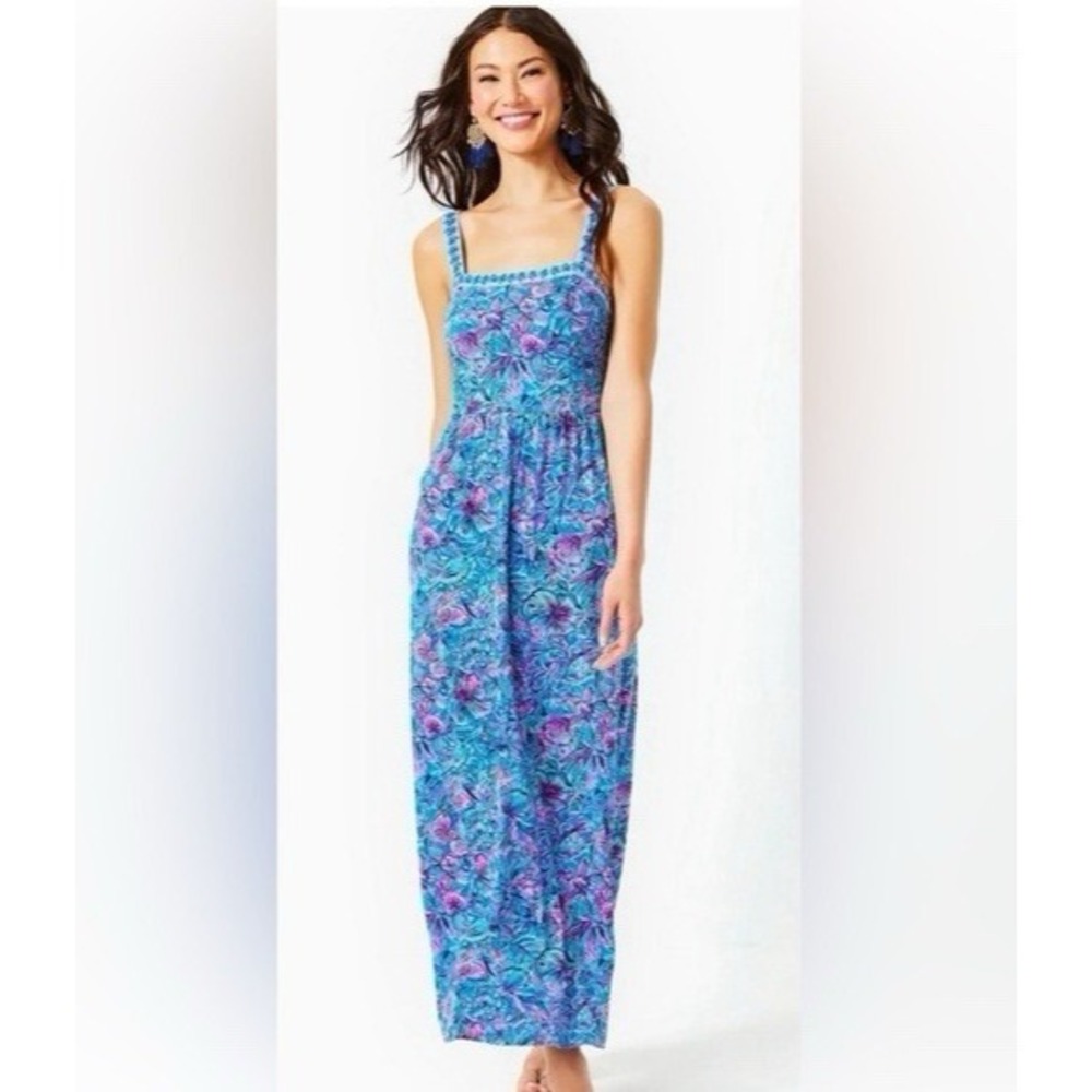 Lilly Pulitzer Blue and Purple Floral Maxi Dress
